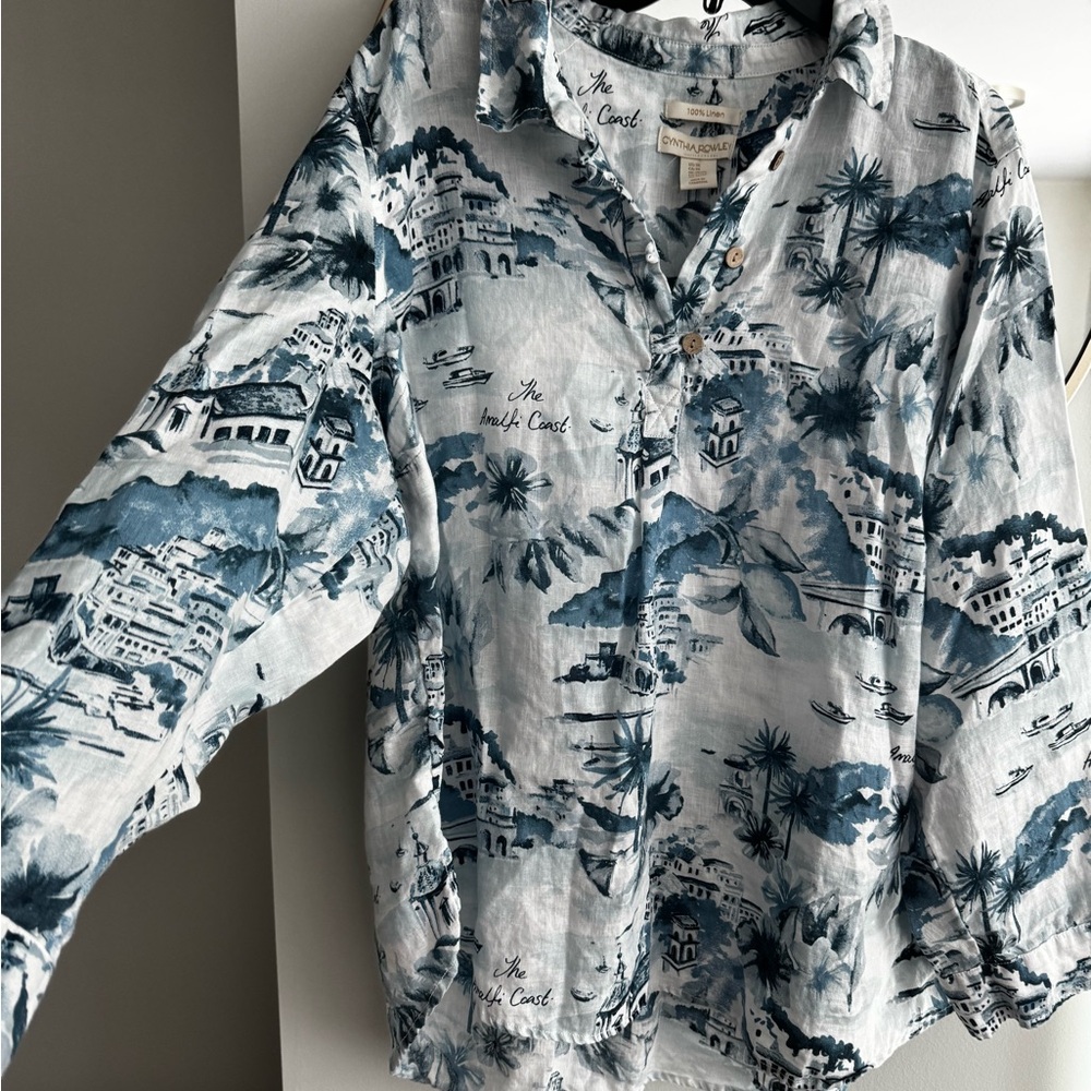 Cynthia Rowley Coastal Scene Button Down Shirt